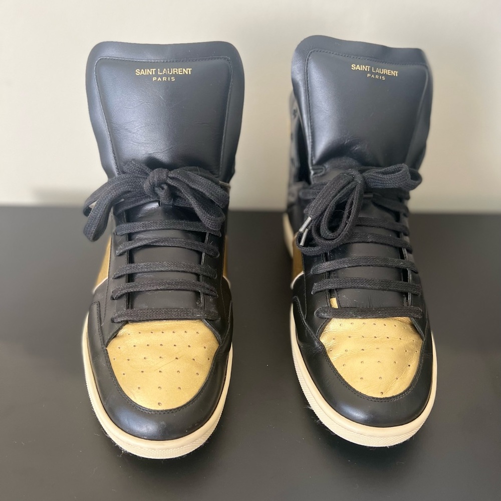 YSL/Saint Laurent black and gold high top Mens sneakers